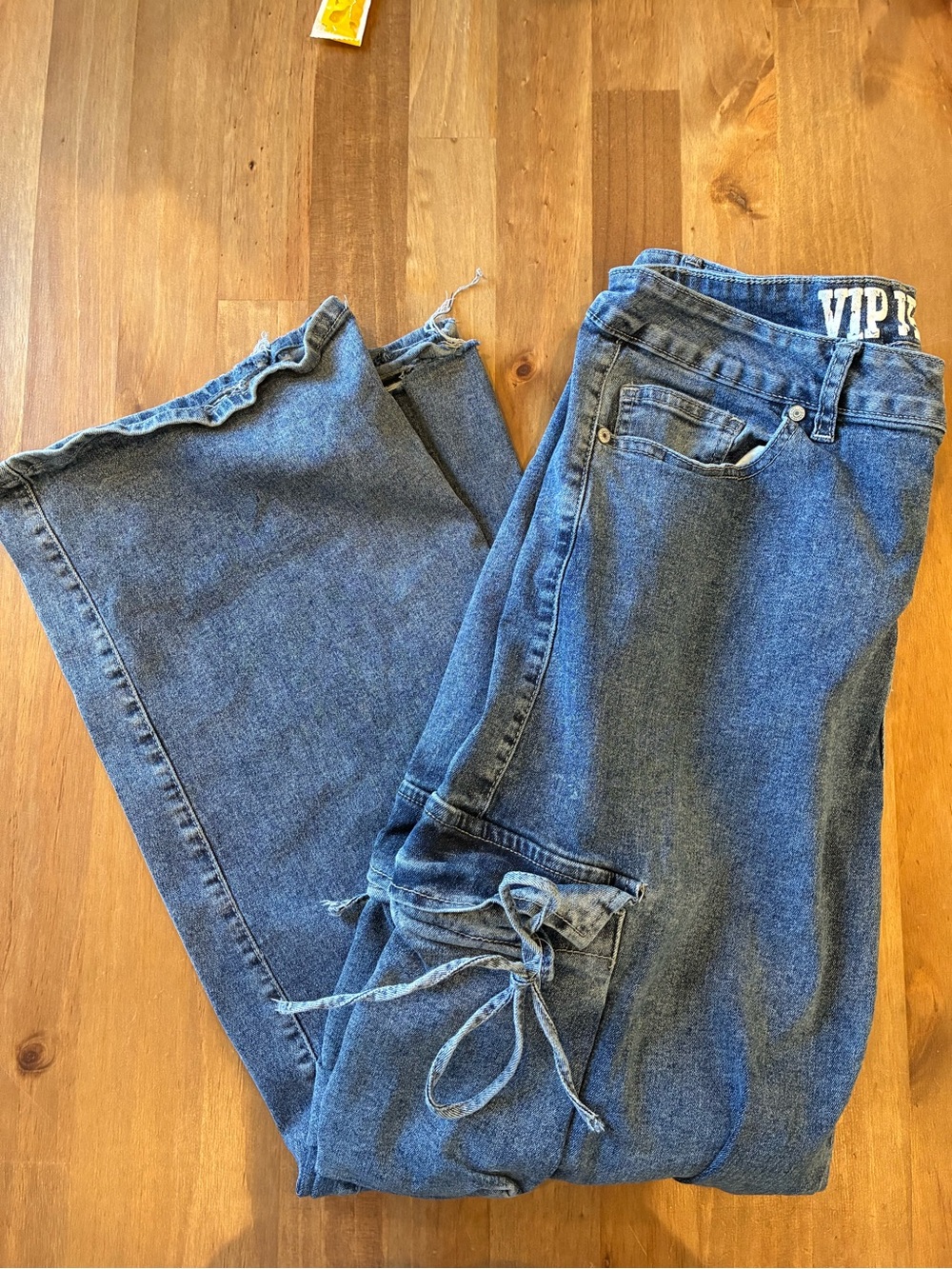 VIP Medium Blue Wide-Leg Tie Detail Jeans